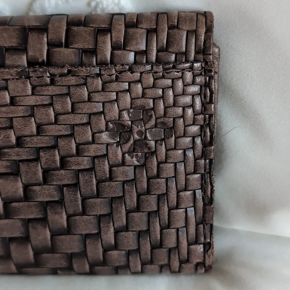 Patricia Nash Italian Antique Brown 🤎 Basket Weave Design Trifold Wallet- Rare